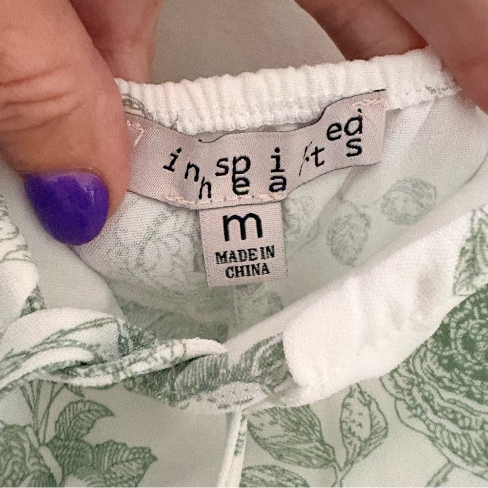 Ivory green floral ruffle trim midi dress with a floral print, smocked waist, - Picture 4 of 10